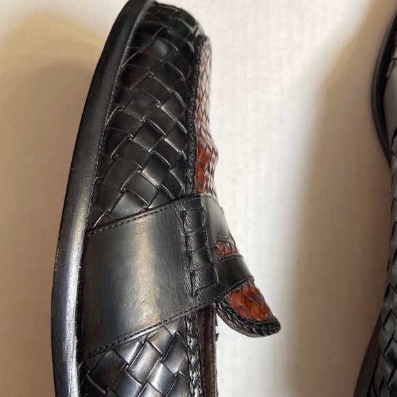 Vintage Bragano by Cole Haan Men's Black Brown Woven Leather Penny Loafers Italy - Picture 12 of 16